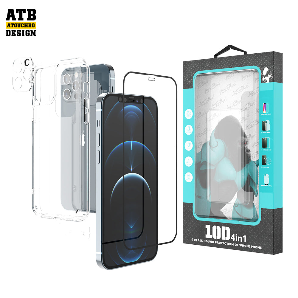 4 in 1 Transparent Clear PC TPU Phone Case With Nano Glass Screen Protector TPU Back Film Lens Film