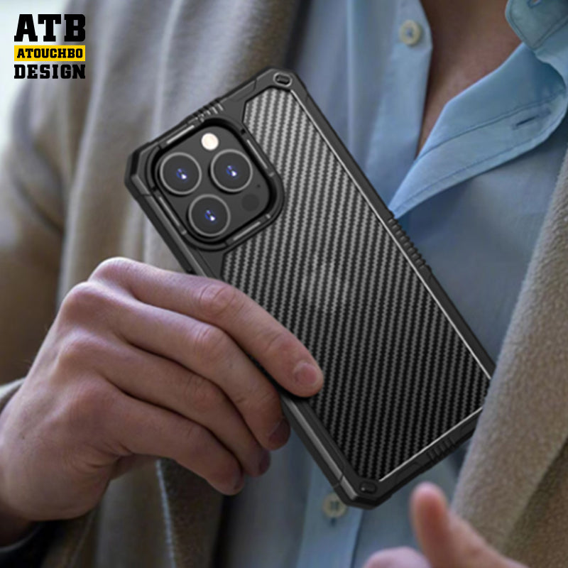 ATB Warrior SeriesSemi-permeable carbon fiber pattern phone case For iPhone 14