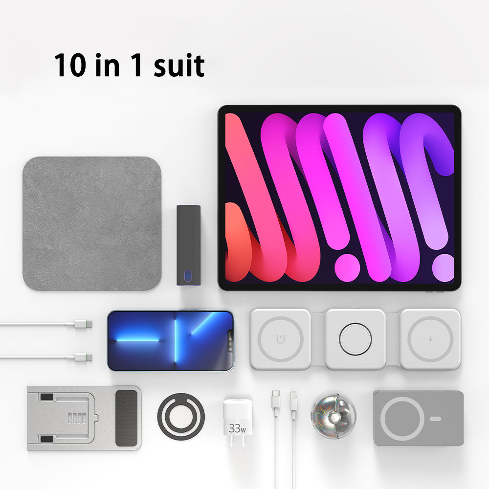 10 in 1 function set wireless headset,3 in 1 Magnetic Wireless Charger,20wPD Fast Charging Cable,33W Gallium Nitride Charger